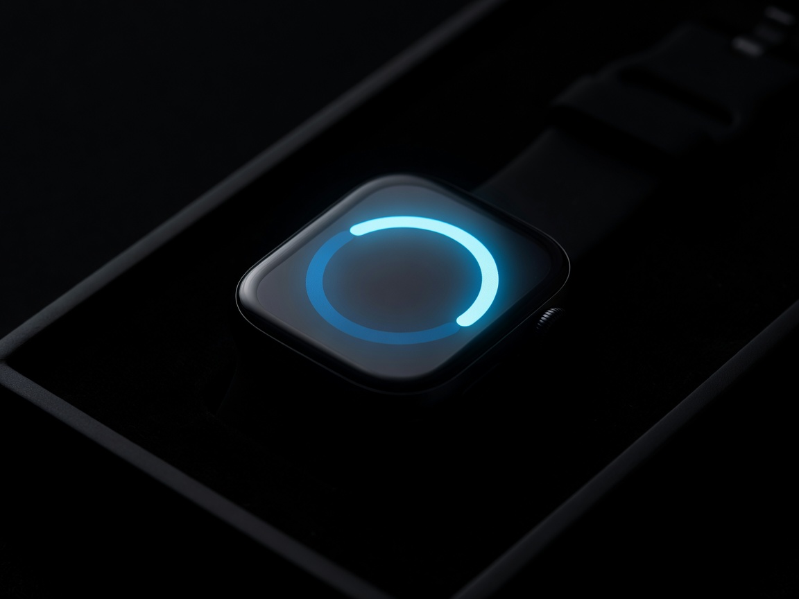 Smartwatch dial glowing in low light showing a battery percentage